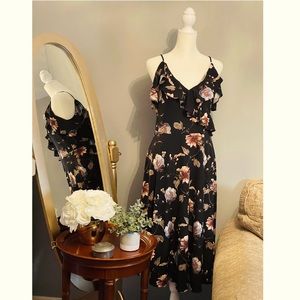 Floral cold shoulder flutter sleeve dress